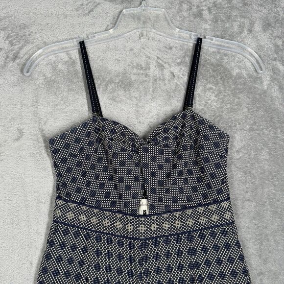 Anthro Elevenses Jumpsuit Women 2 Petite Blue White Geometric Remy Crop Wide Leg - Picture 4 of 11